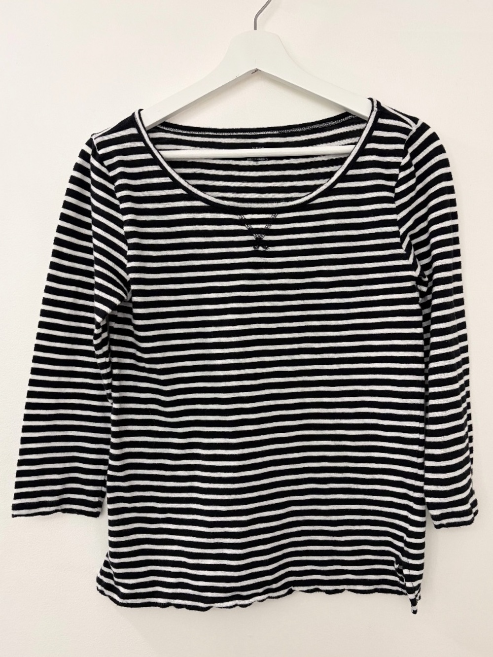 J. Crew 3/4 sleeve black and white striped t-shirt